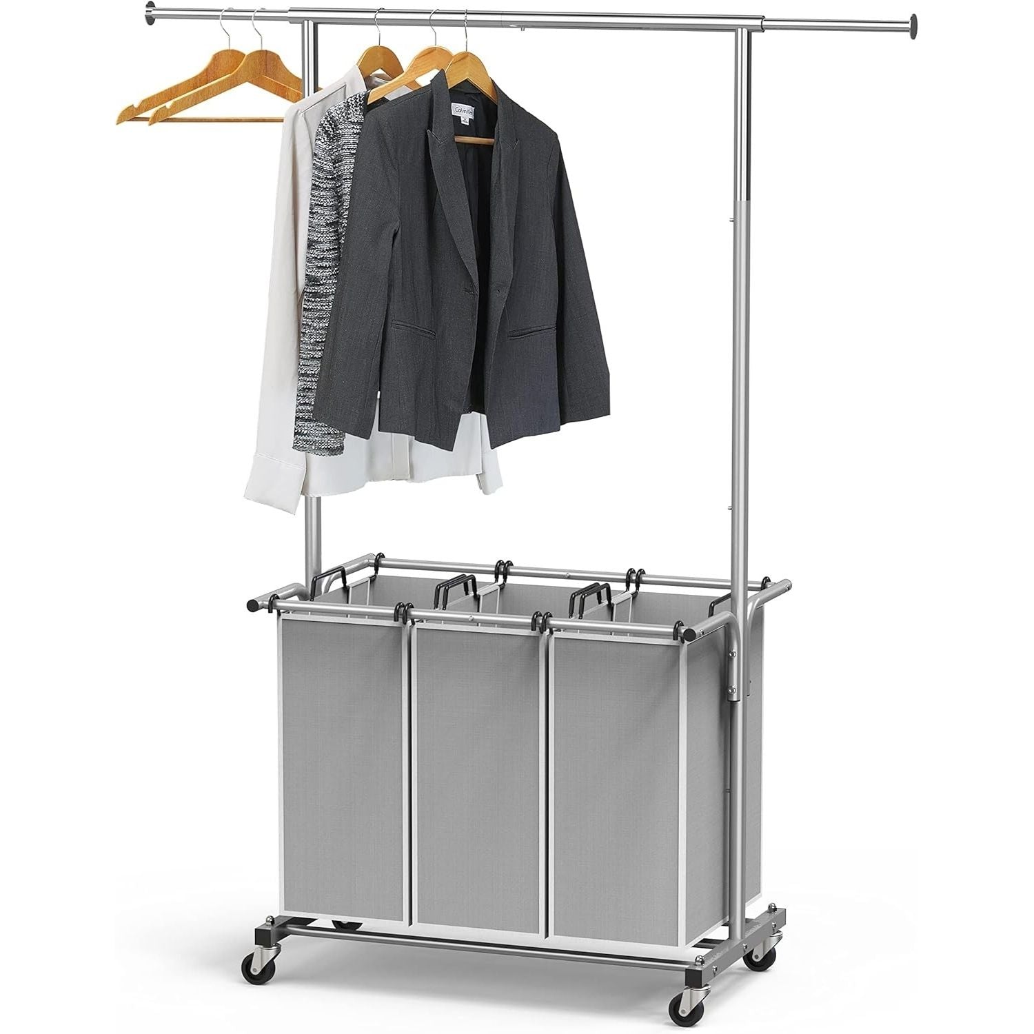 Simple Houseware 3 Bags Laundry Sorter with Extensible Clothes Hanging Rod - Fredblissful