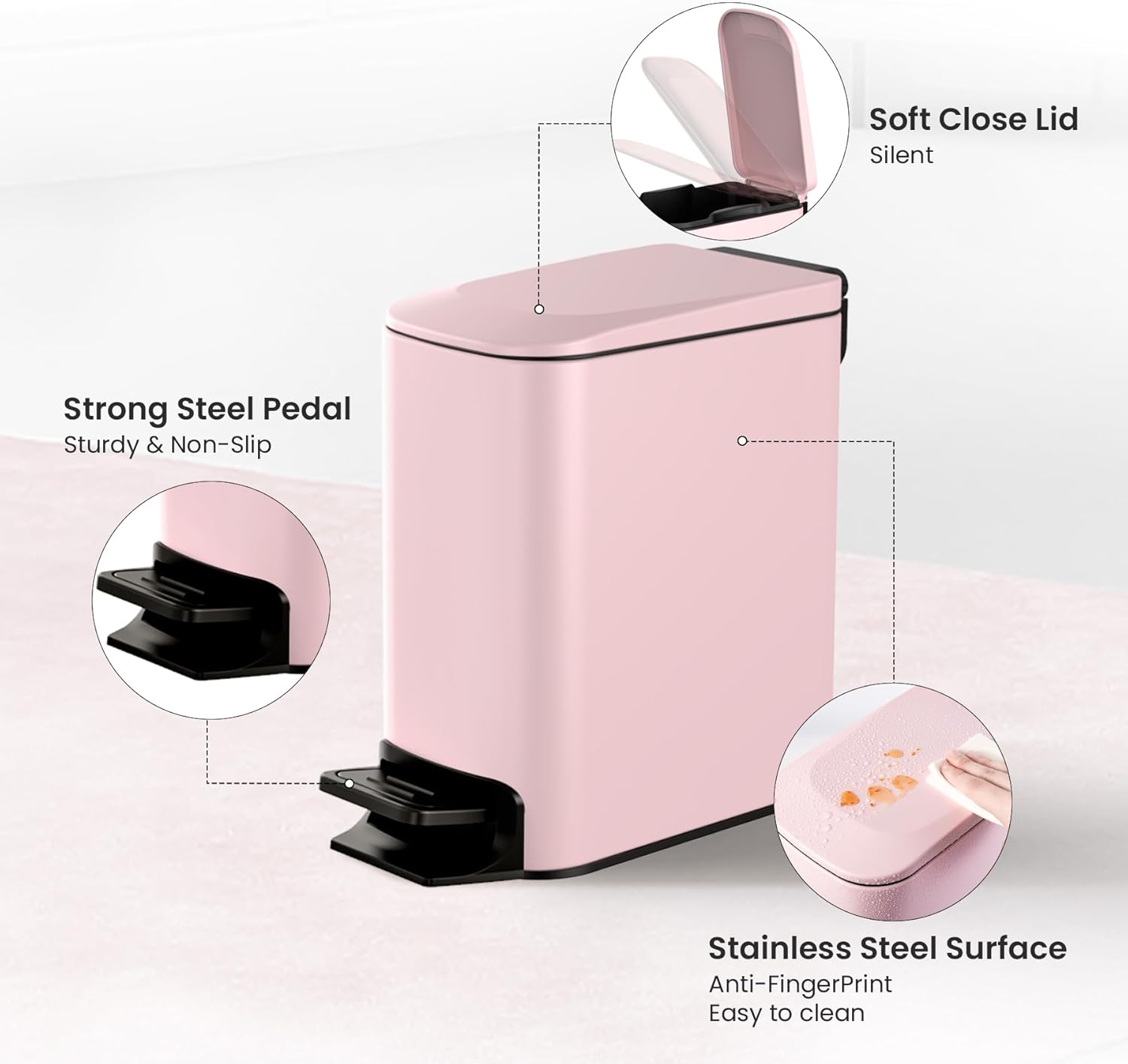Cesun Small Bathroom Trash Can with Lid Soft Close - Fredblissful
