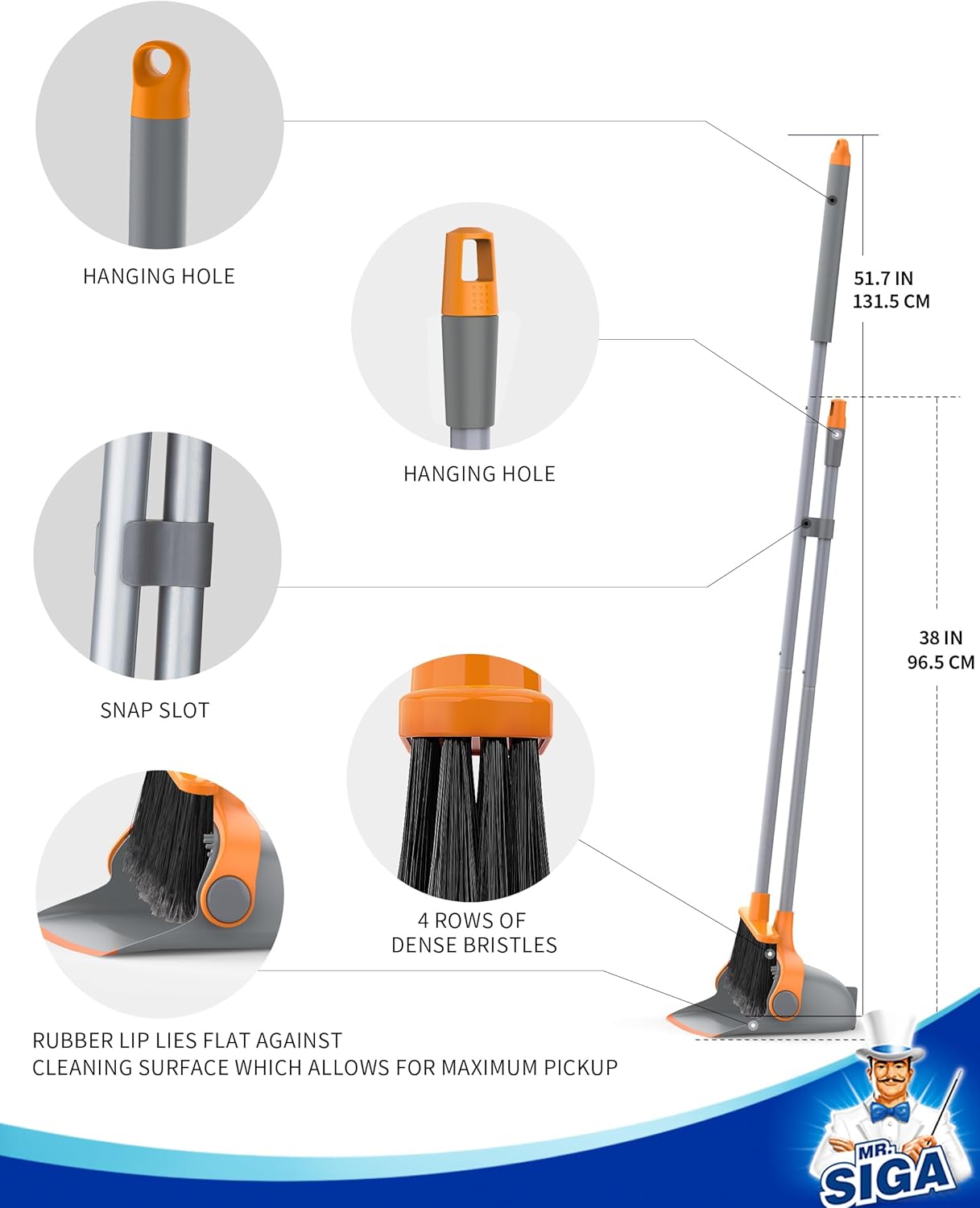 MR.SIGA Broom and Dustpan Set with Long Handle - Fredblissful