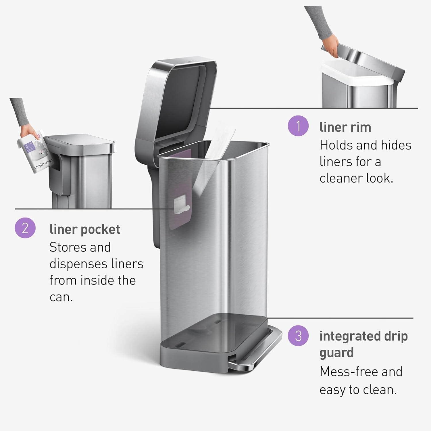 Hands - Free Kitchen Step Trash Can with Soft - Close Lid - Fredblissful