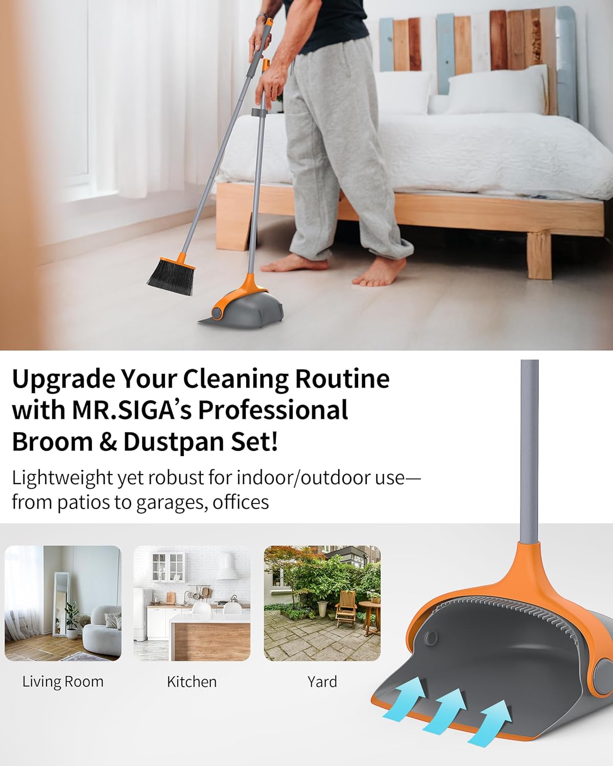 MR.SIGA Broom and Dustpan Set with Long Handle - Fredblissful