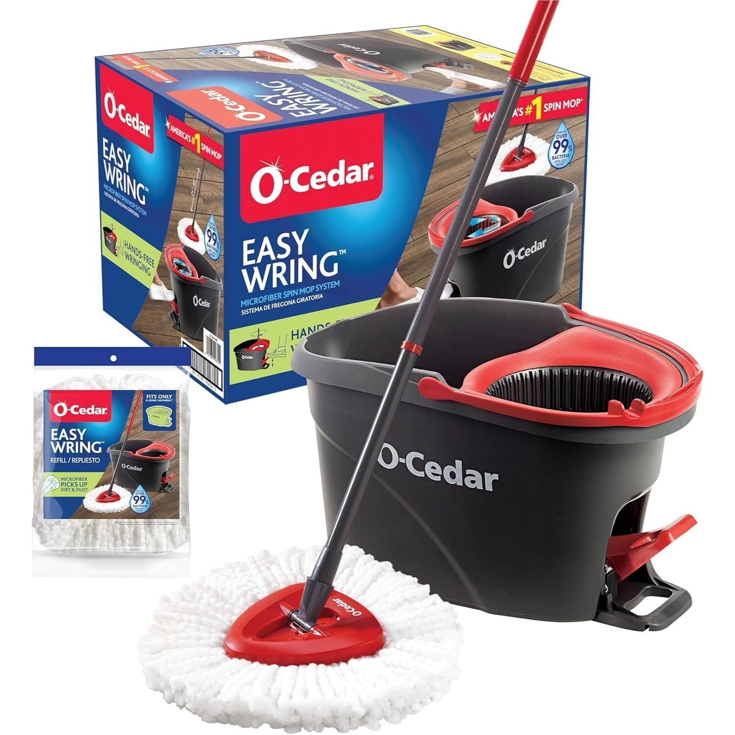 O - Cedar Easywring Microfiber Spin Mop & Bucket Floor Cleaning System with 1 Extra Refill - Fredblissful