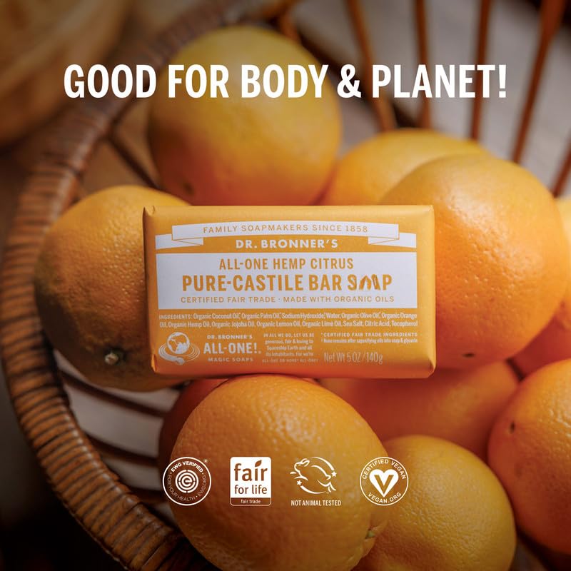 Dr. Bronner's Pure - Castile Soap Bar (Citrus, 5 oz, 6 - Pack) - Fredblissful