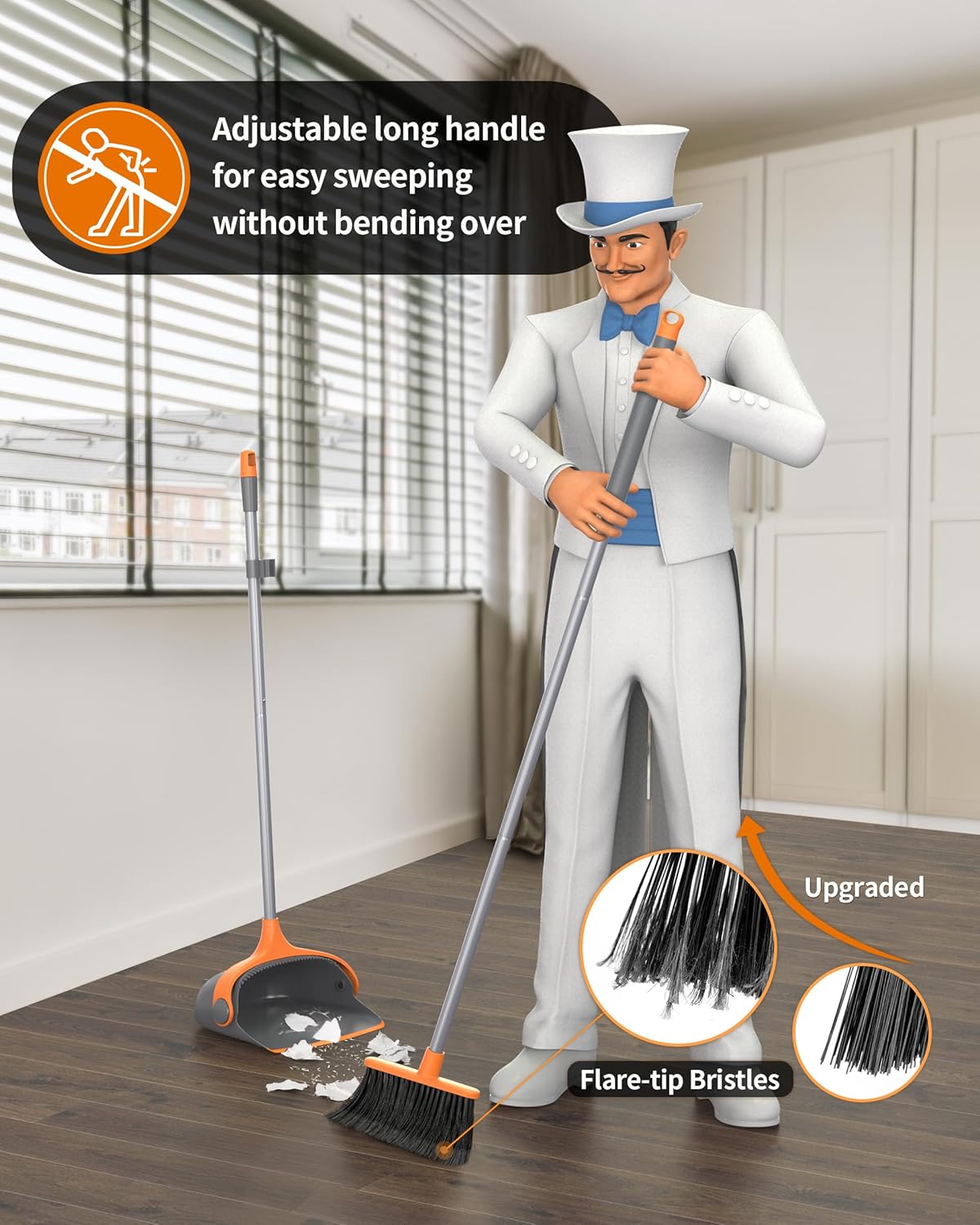 MR.SIGA Broom and Dustpan Set with Long Handle - Fredblissful